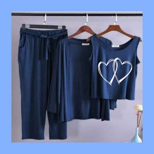 Heart Print 3pc Night Suit
