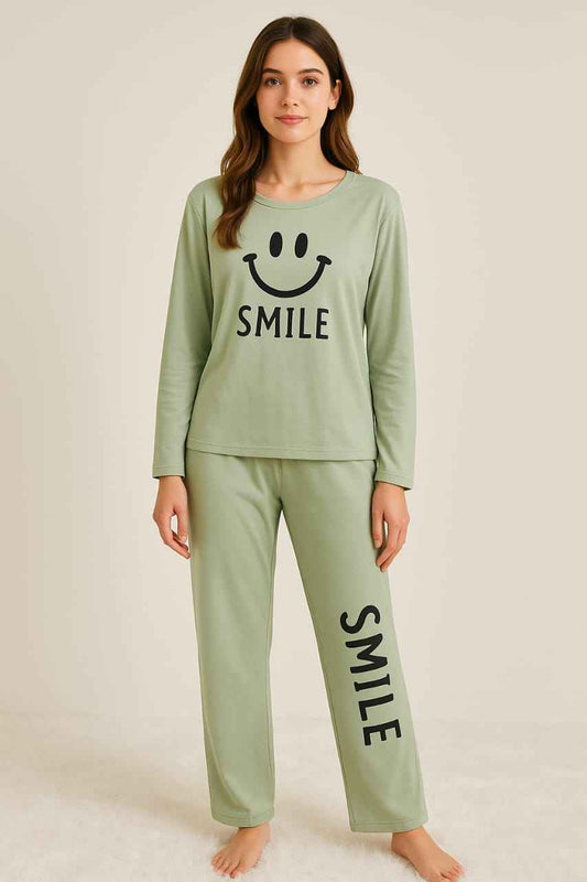 Ladies Soft Jersey Night Suit – Green Smile Print