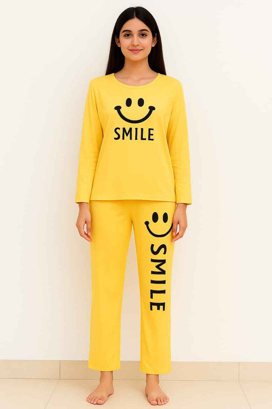 Ladies Soft Jersey Night Suit – Yellow Smile Print