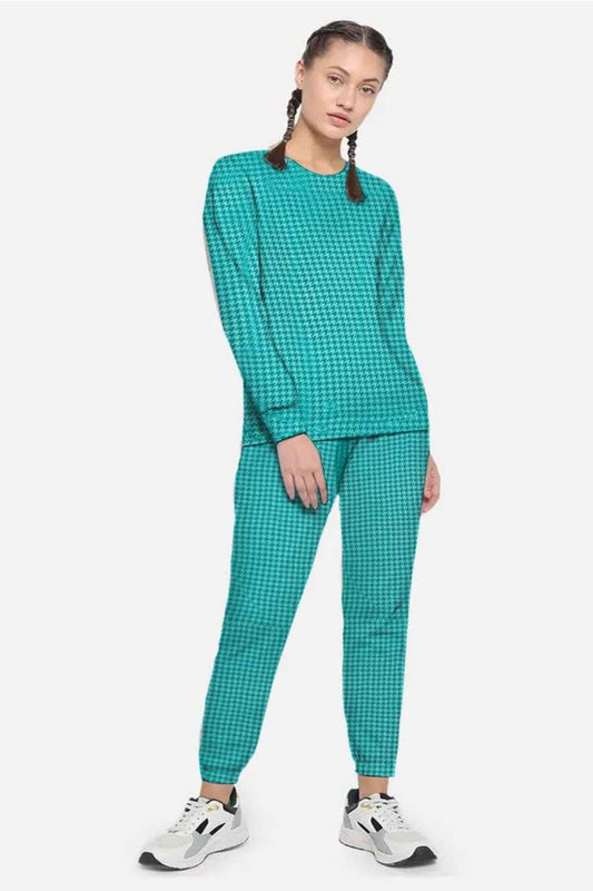 Cozy Winter Terry Fleece Nightwear Set – Turquoise & Black