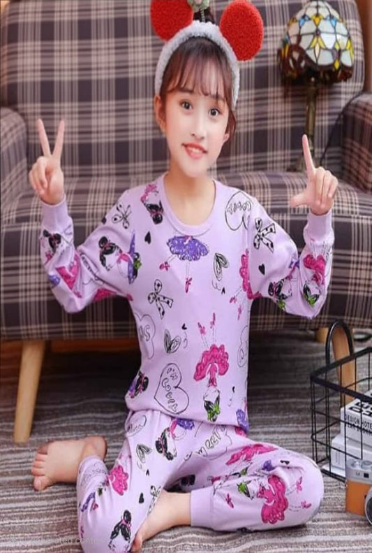 Girls Cartoon Print Pajama Set – Soft Cotton