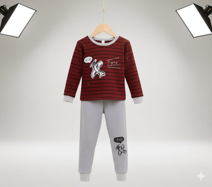 Kids Night Suit – Flying Print Pajama Set | Soft Jersey | Mid-Season Wear