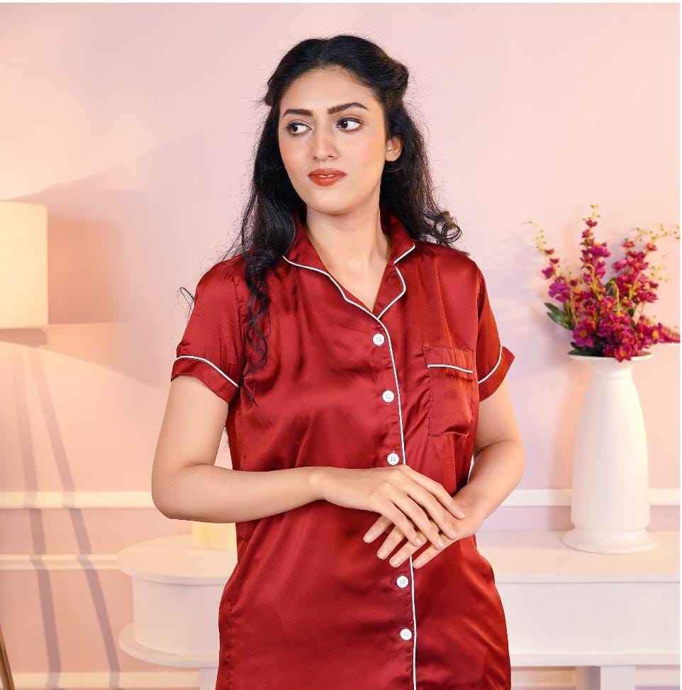 Pipin Silk Night Suit – Shirt & Pajama Set