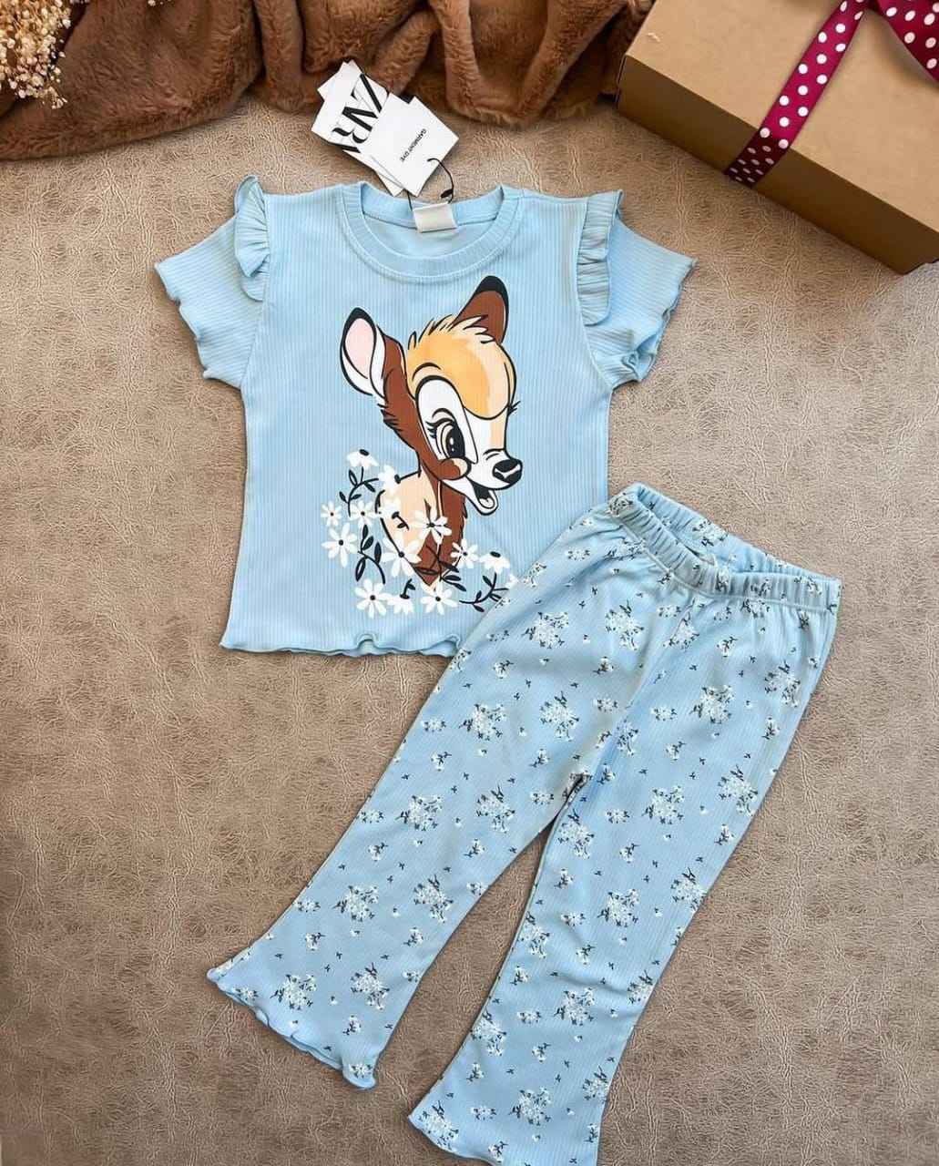 Blue Deer Print Kids Outfit