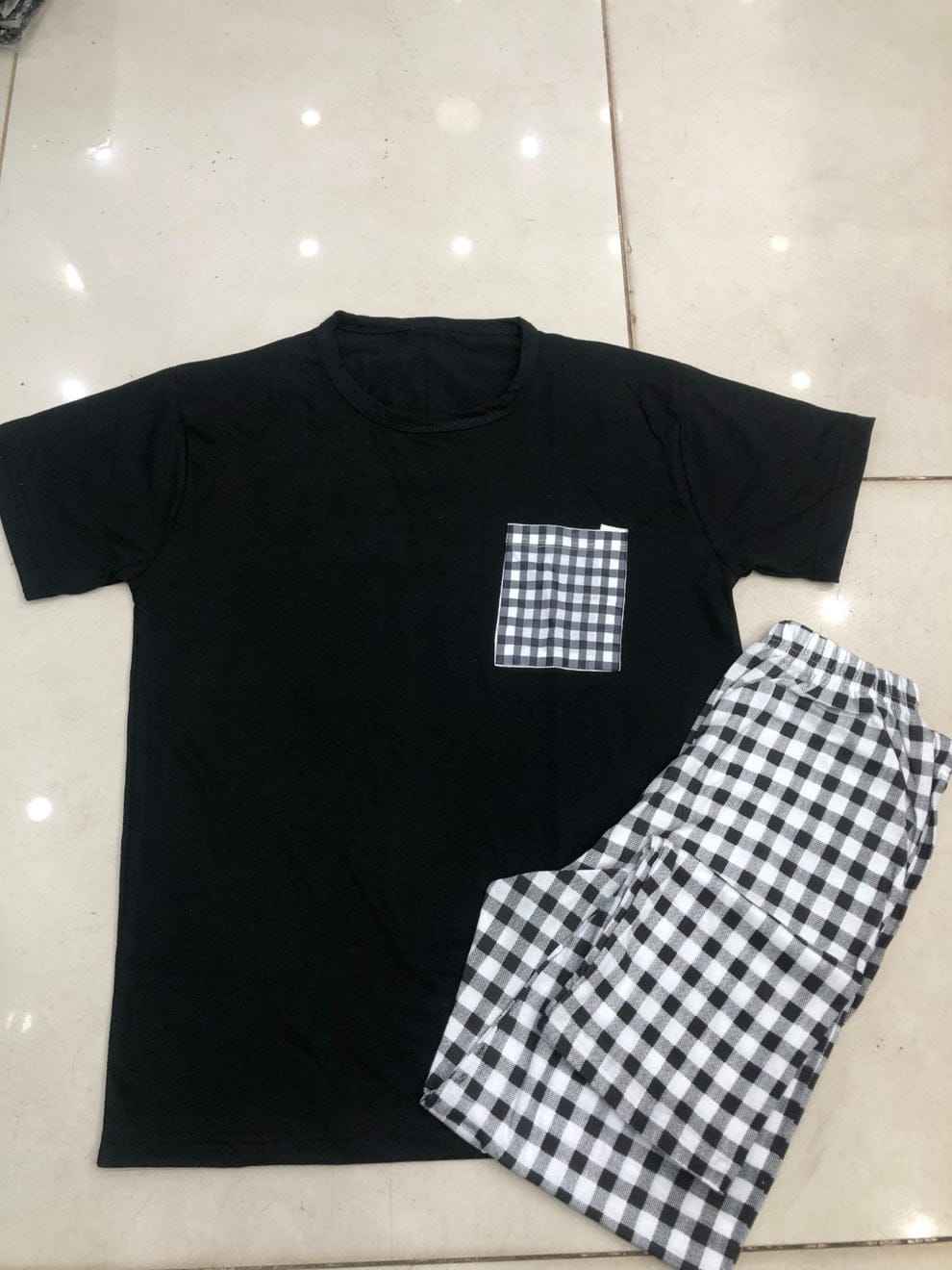 Black Checkered Nightwear Set