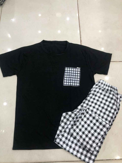 Black Checkered Nightwear Set