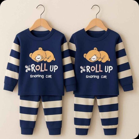 Striped Snoring Cat Pajama Set 🐱💙