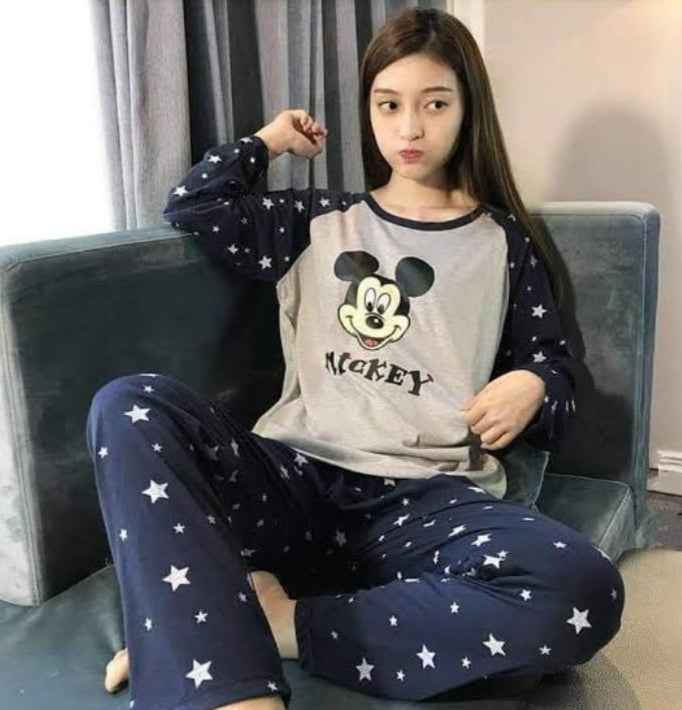 Navy Star Print Mickey Pajama Set – Cozy Cotton Nightwear