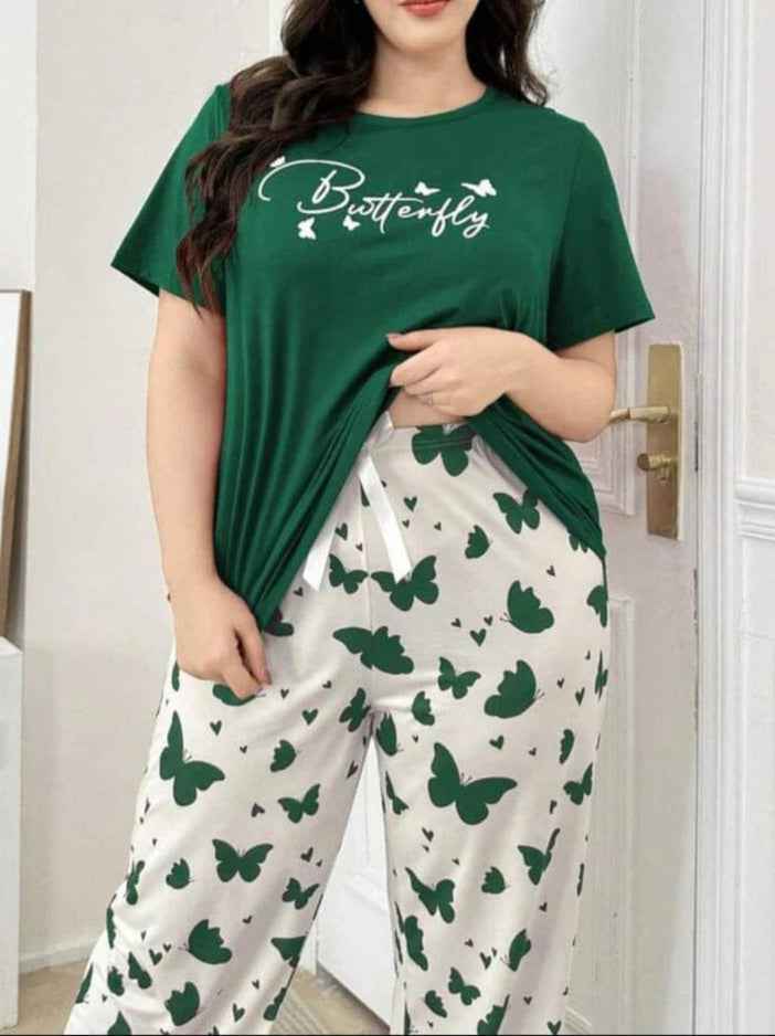 Butterfly Print Pajama Set – Plus Size Nightwear