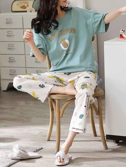 Mint Green T-Shirt & Floral Lounge Pants Set