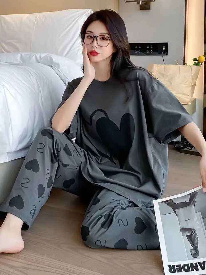 Stylish Grey Heart Nightwear Set