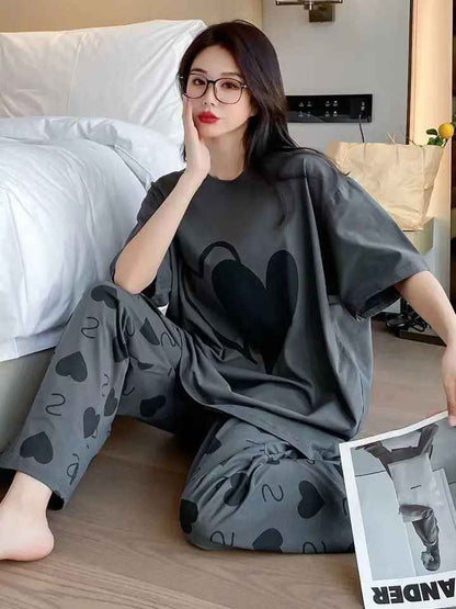 Stylish Grey Heart Nightwear Set