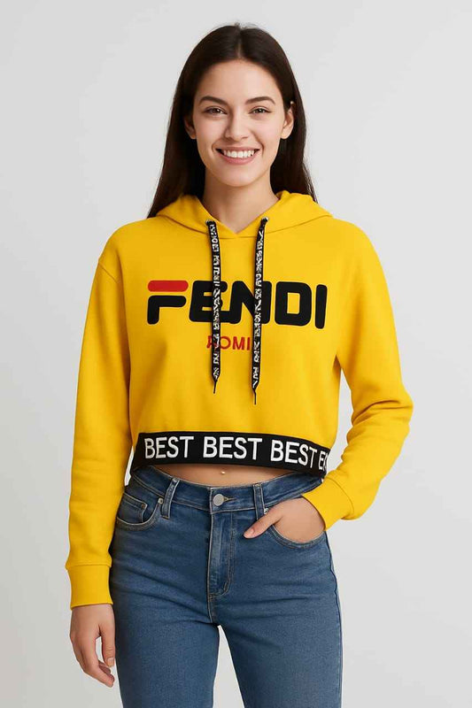 Trendy Yellow Crop Hoodie