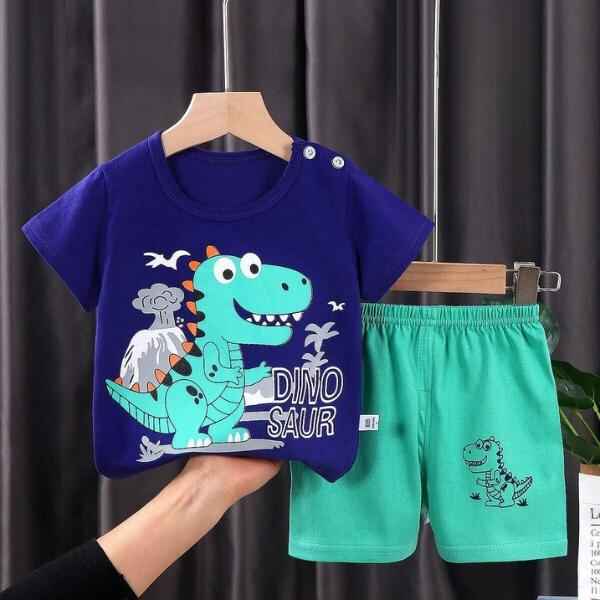 Blue Dino T-shirt & Shorts Set