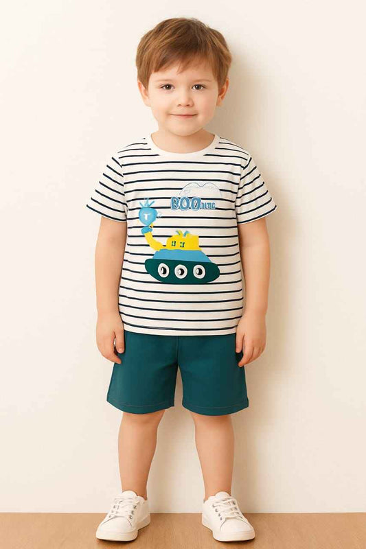 Striped T-Shirt & Solid Shorts Set