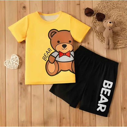 Yellow Bear T-Shirt with Black Shorts for Boys