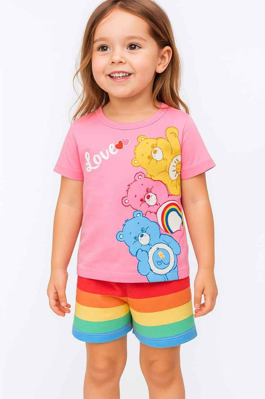 Pink Care Bears T-Shirt with Rainbow Shorts for Girls