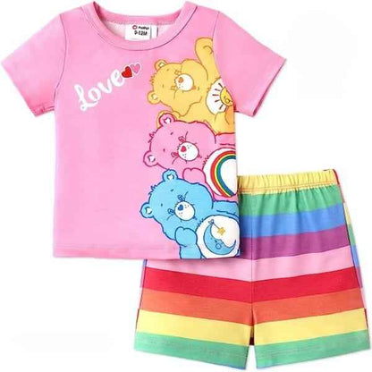 Pink Care Bears T-Shirt with Rainbow Shorts for Girls