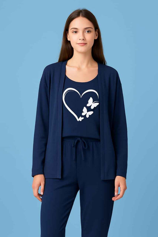Summer Cotton 3PC Night Suit – Heart & Butterfly Print