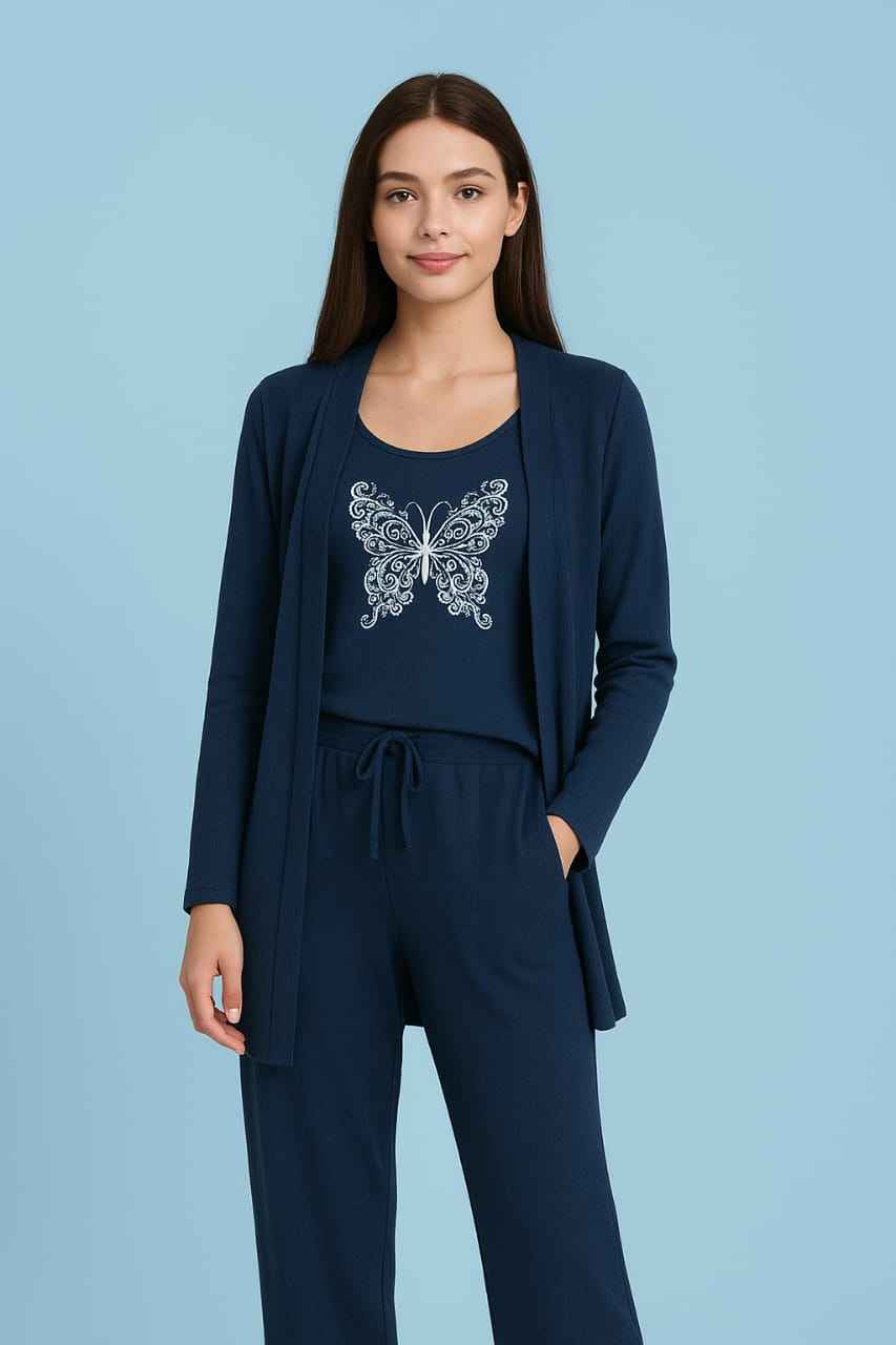 Summer Cotton 3PC Night Suit – Butterfly Design
