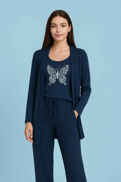 Summer Cotton 3PC Night Suit – Butterfly Design
