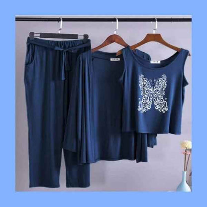 Summer Cotton 3PC Night Suit – Butterfly Design
