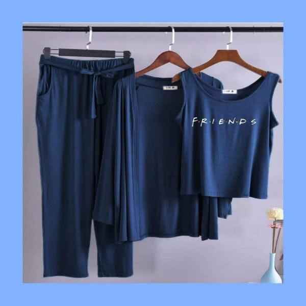 Summer Cotton 3PC Night Suit – Friends Print