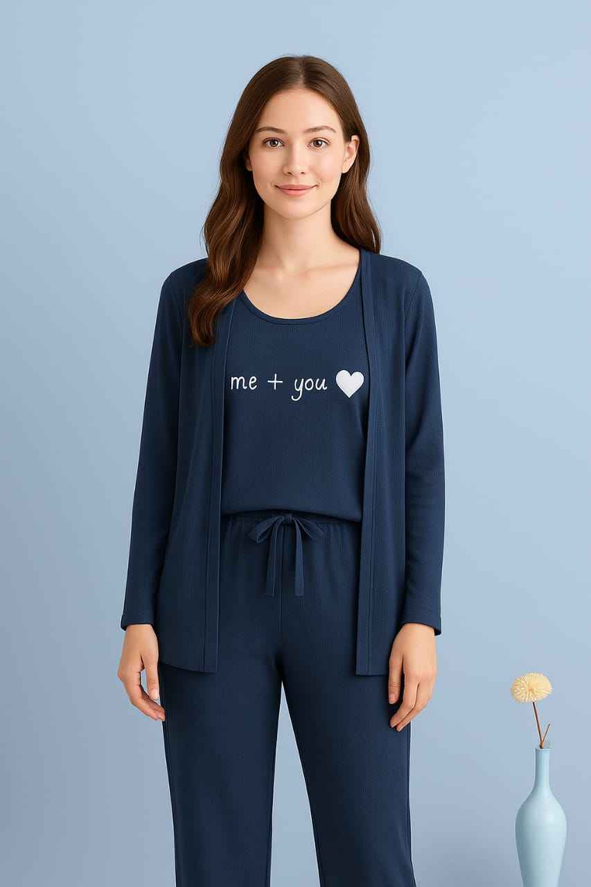 Summer Cotton 3PC Night Suit – Me + You Print