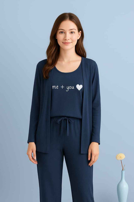 Summer Cotton 3PC Night Suit – Me + You Print