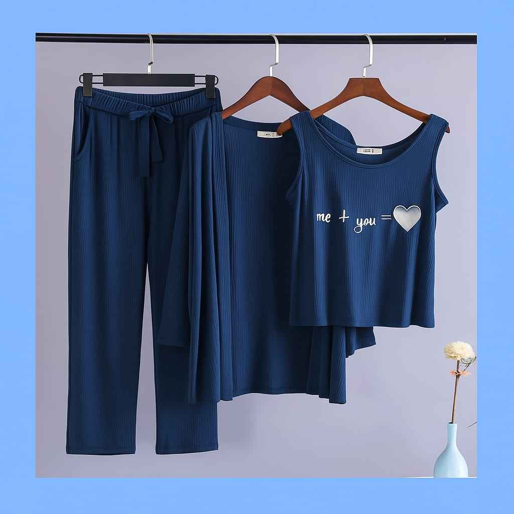 Summer Cotton 3PC Night Suit – Me + You Print