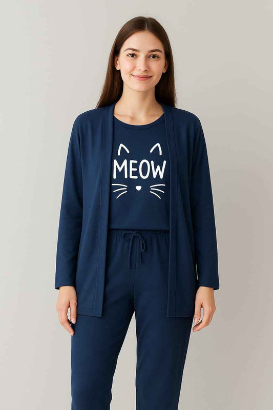 Meow Cat Print Night Suit