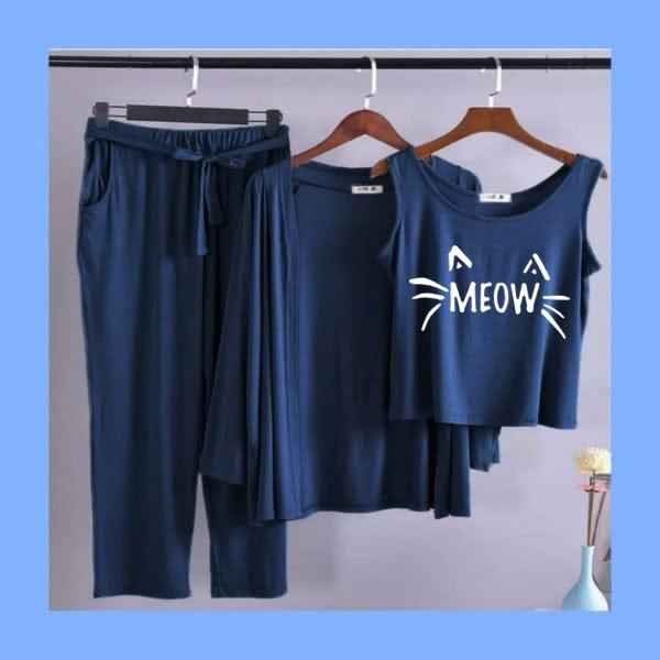 Meow Cat Print Night Suit