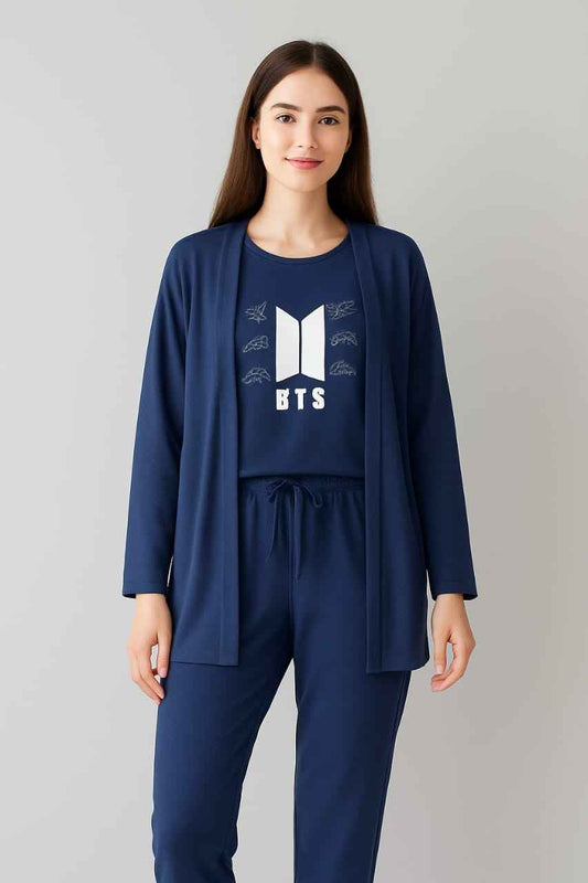 Summer Cotton 3PC Night Suit – BTS Inspired Print
