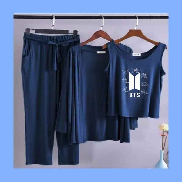 Summer Cotton 3PC Night Suit – BTS Inspired Print