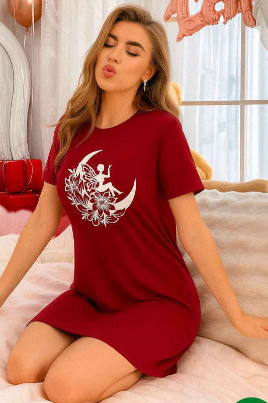 Maroon Fairy & Moon Print Women’s Long T-Shirt (Copy)