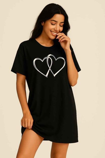 Black Long T-Shirt – Double Heart Print (Copy)