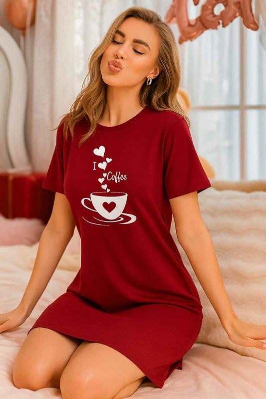 I Love Coffee Print Long T-Shirt
