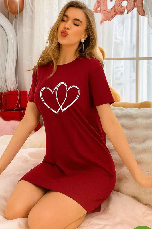 Two Intertwined Hearts Print Long T-Shirt