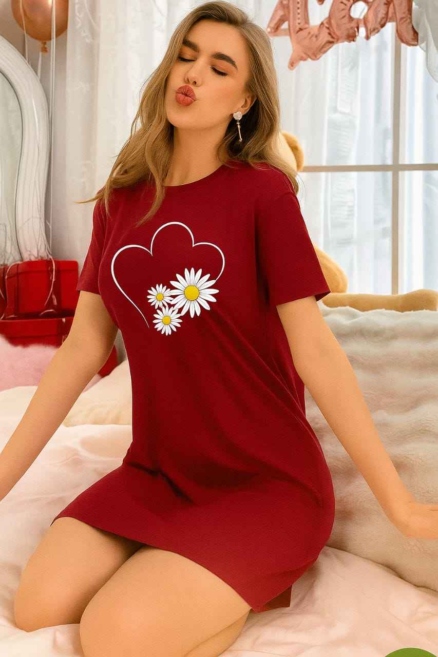 Floral Heart Print Long T-Shirt