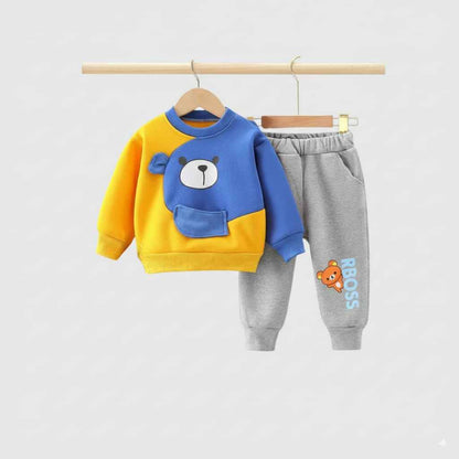 Kids Sweatshirt Set Blue Yellow Toddler Boys Girls Tracksuit with Bear Print