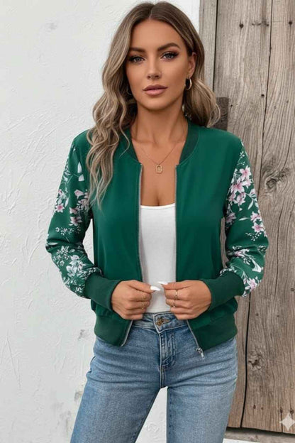 Green Floral Zip-Up Jacket – Casual Chic Style (Copy)