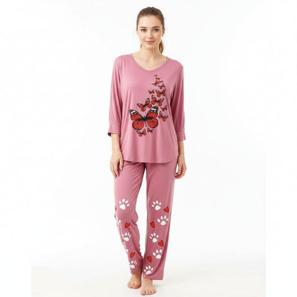 Women’s Summer Butterfly Print Loungewear Set – Soft Jersey