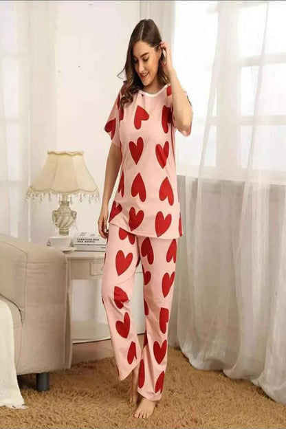 Pink Heart Print Loungewear Set