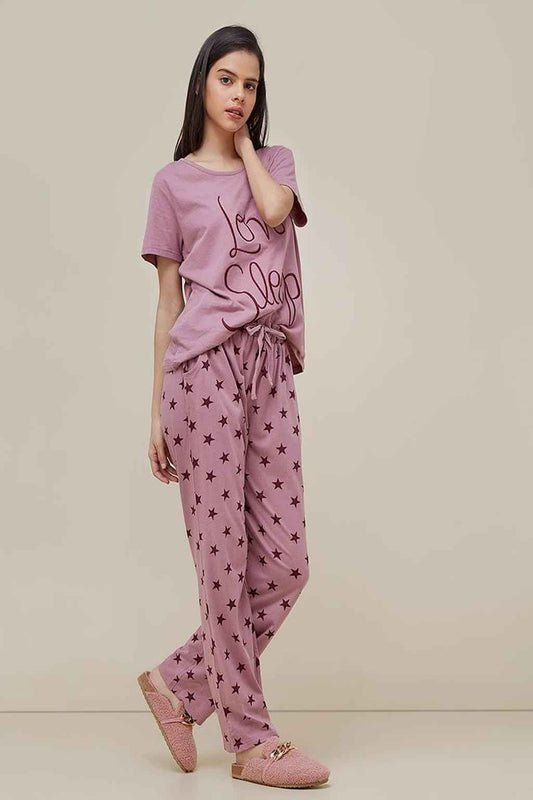 Pink Love Sleep Star Printed Nightwear Set