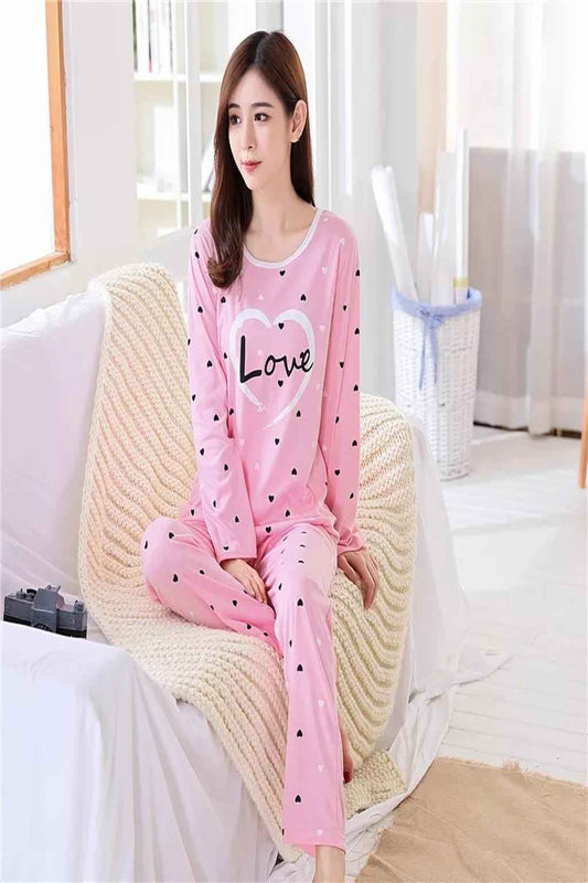 Pink Love Printed Pajama Set – Women’s Nightwear