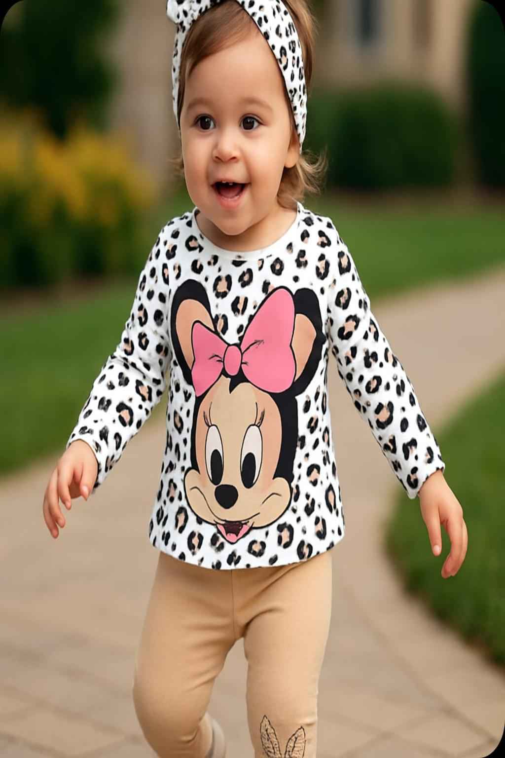 Girls Cartoon Bow Outfit Set – 2 Pcs (Top + Pants)