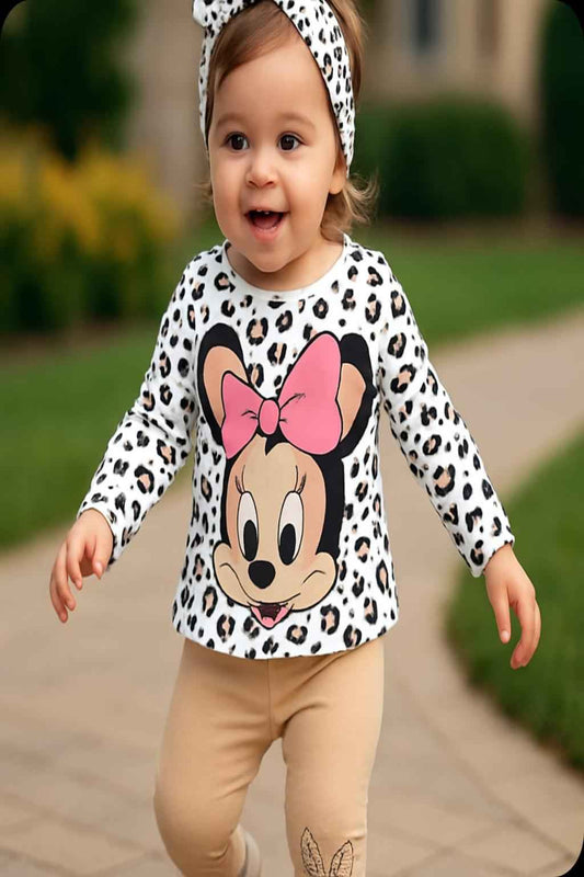 Girls Cartoon Bow Outfit Set – 2 Pcs (Top + Pants)