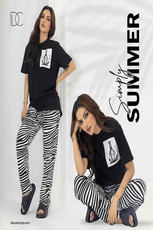Black Zebra Print Summer Loungewear Set