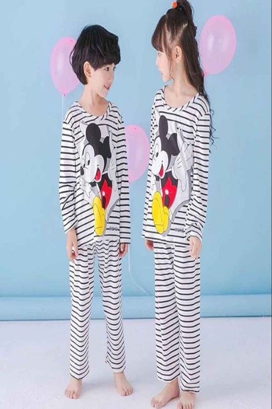 Kids Mickey Mouse Striped Pajama Set – Soft Cotton