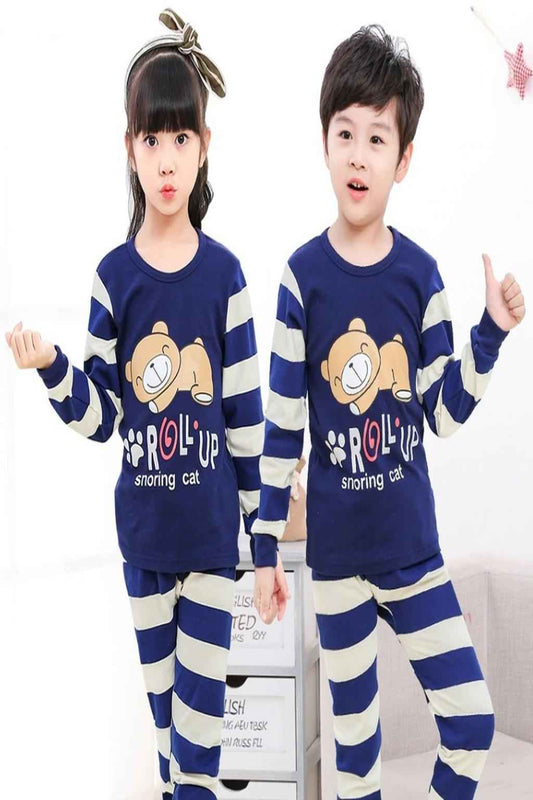 Striped Snoring Cat Pajama Set 🐱💙